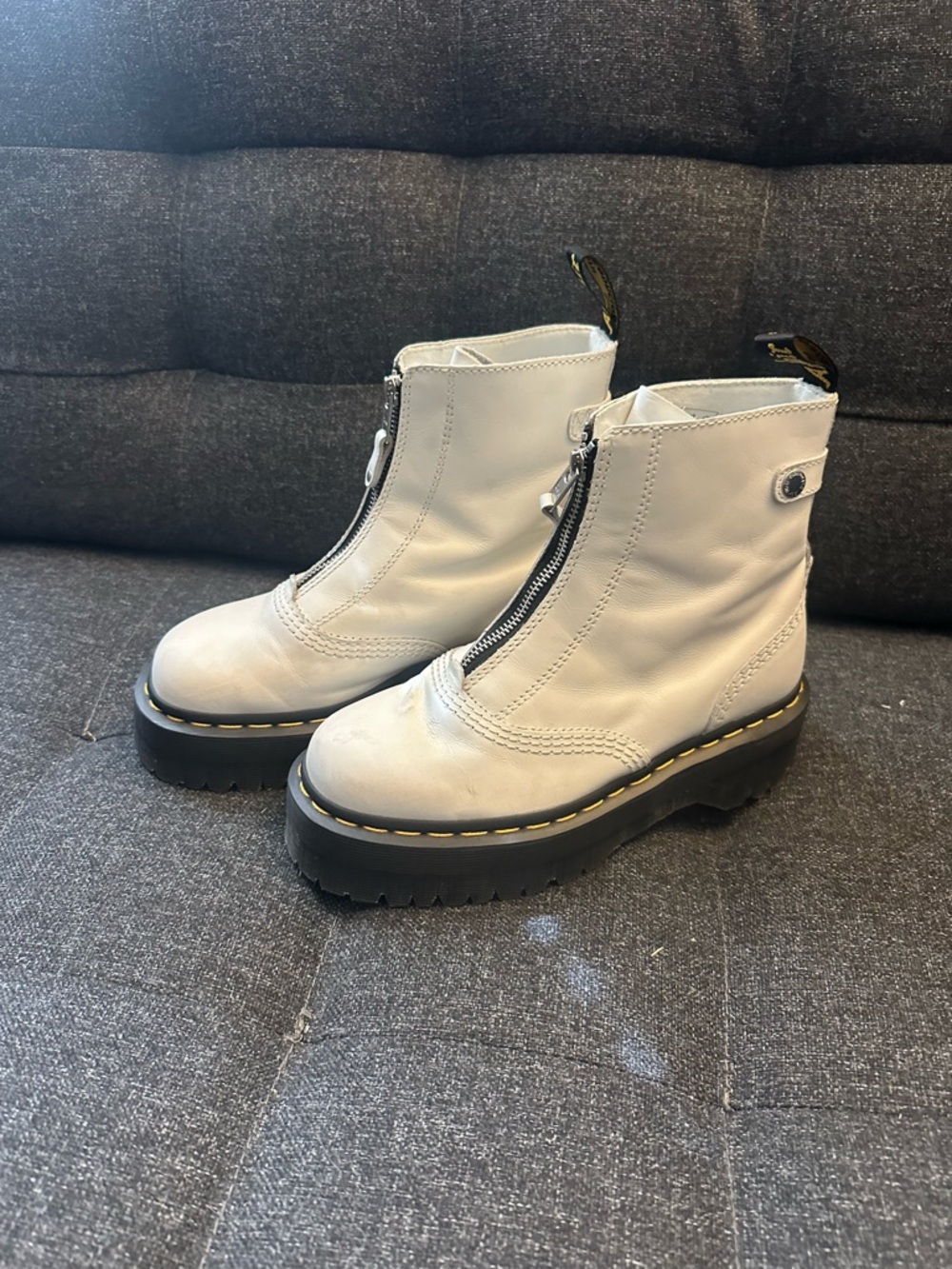 Dr. Martens White Front-Zip Platform Lace-Up Boots
